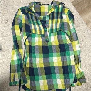 Last Kiss Plaid Button-Up Shirt/dress in Green and Blue